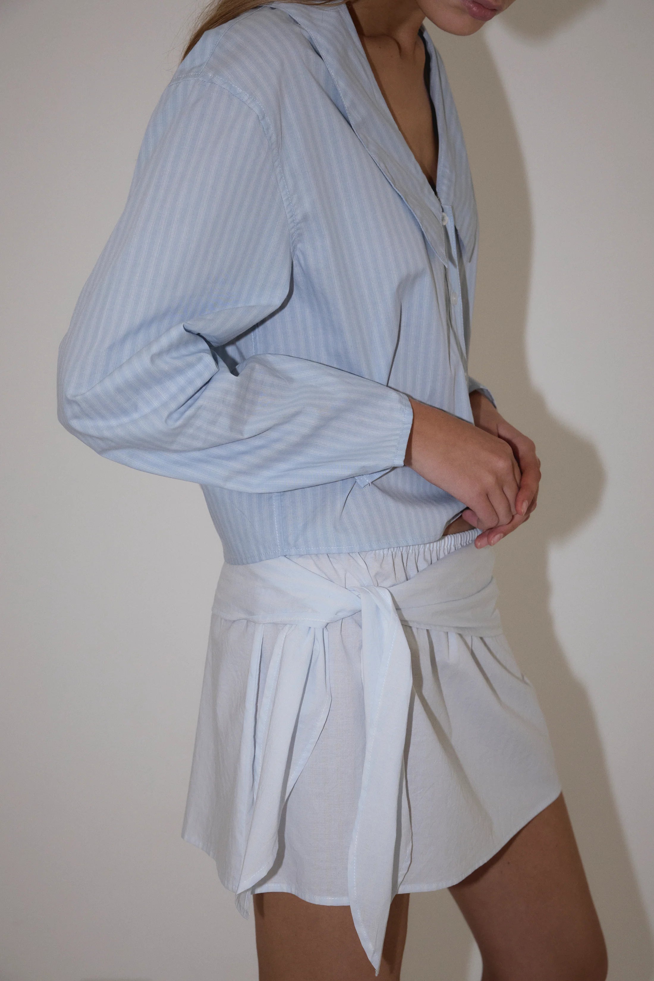 Deiji shirt lake blue stripe front view relaxed fit