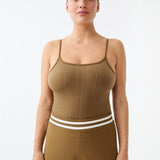 Pinstripe Wool Bodysuit - Harvest
