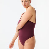 Pinstripe Wool Bodysuit - Mulberry