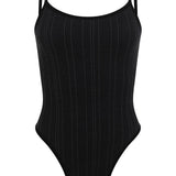 Pinstripe Wool Bodysuit - Obsidian