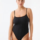 Pinstripe Wool Bodysuit - Obsidian