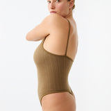 Pinstripe Wool Bodysuit - Harvest