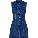 Zipper Denim Mini Dress - Indigo