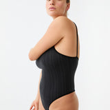 Pinstripe Wool Bodysuit - Obsidian