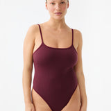 Pinstripe Wool Bodysuit - Mulberry