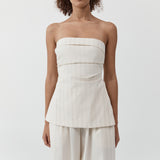 Strapless Tie Back Top - Ecru Stripe