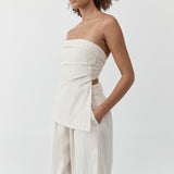 Strapless Tie Back Top - Ecru Stripe