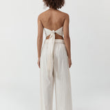 Strapless Tie Back Top - Ecru Stripe
