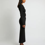 Orbit Ruched Long Sleeve Dress - Black