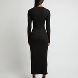 Orbit Ruched Long Sleeve Dress - Black