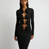 Orbit Ruched Long Sleeve Dress - Black