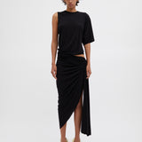 Monstera Cut Wrap Dress - Black