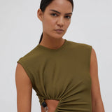 Tri Crystal Stone Tank Dress - Olive