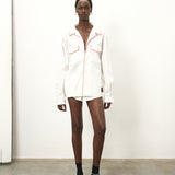 Boxy Cotton Poplin Shirt - White & Red Piping