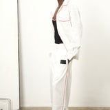 Boxy Cotton Poplin Shirt - White & Red Piping