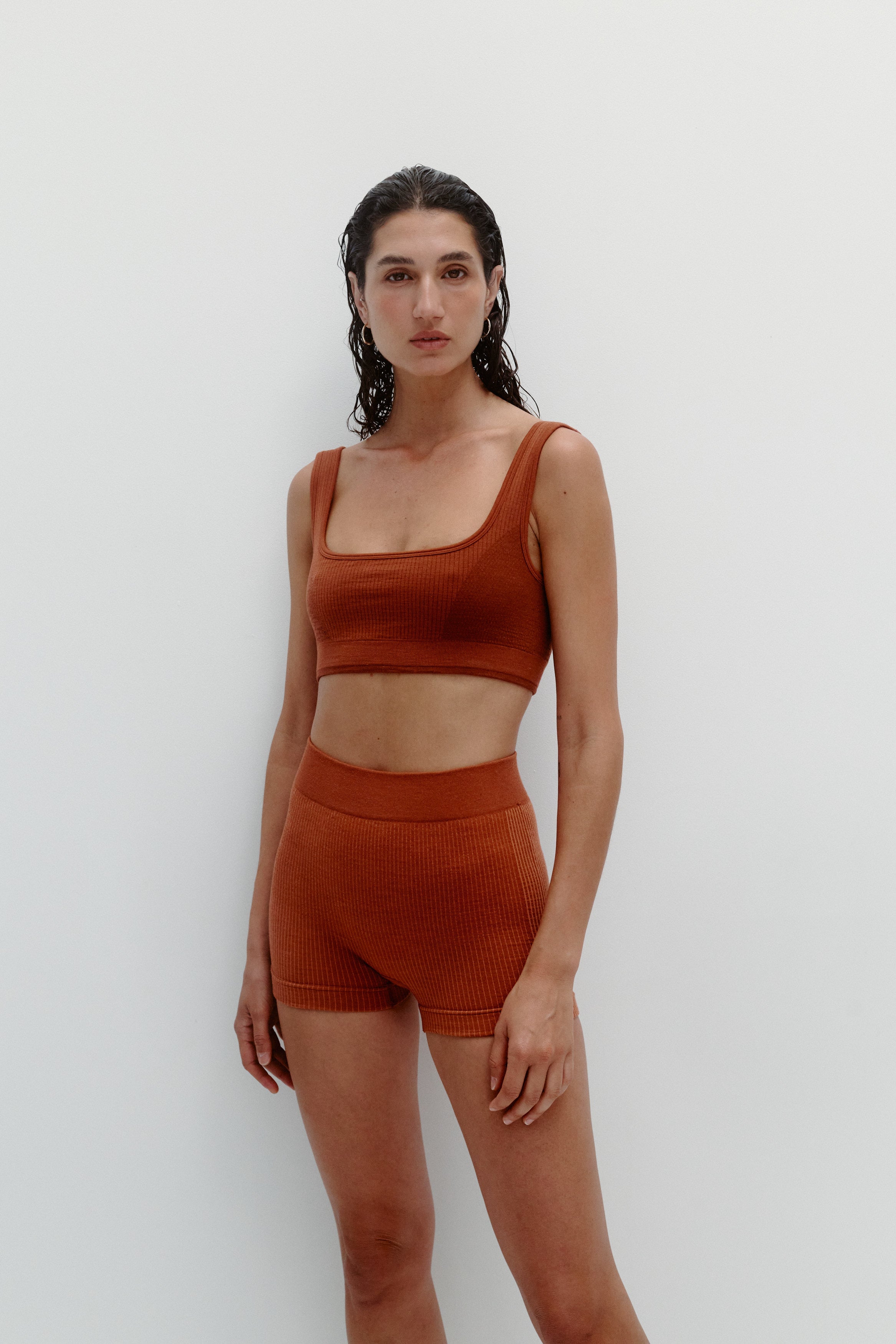 Nagnata Classic Wool Bralet Clay on model