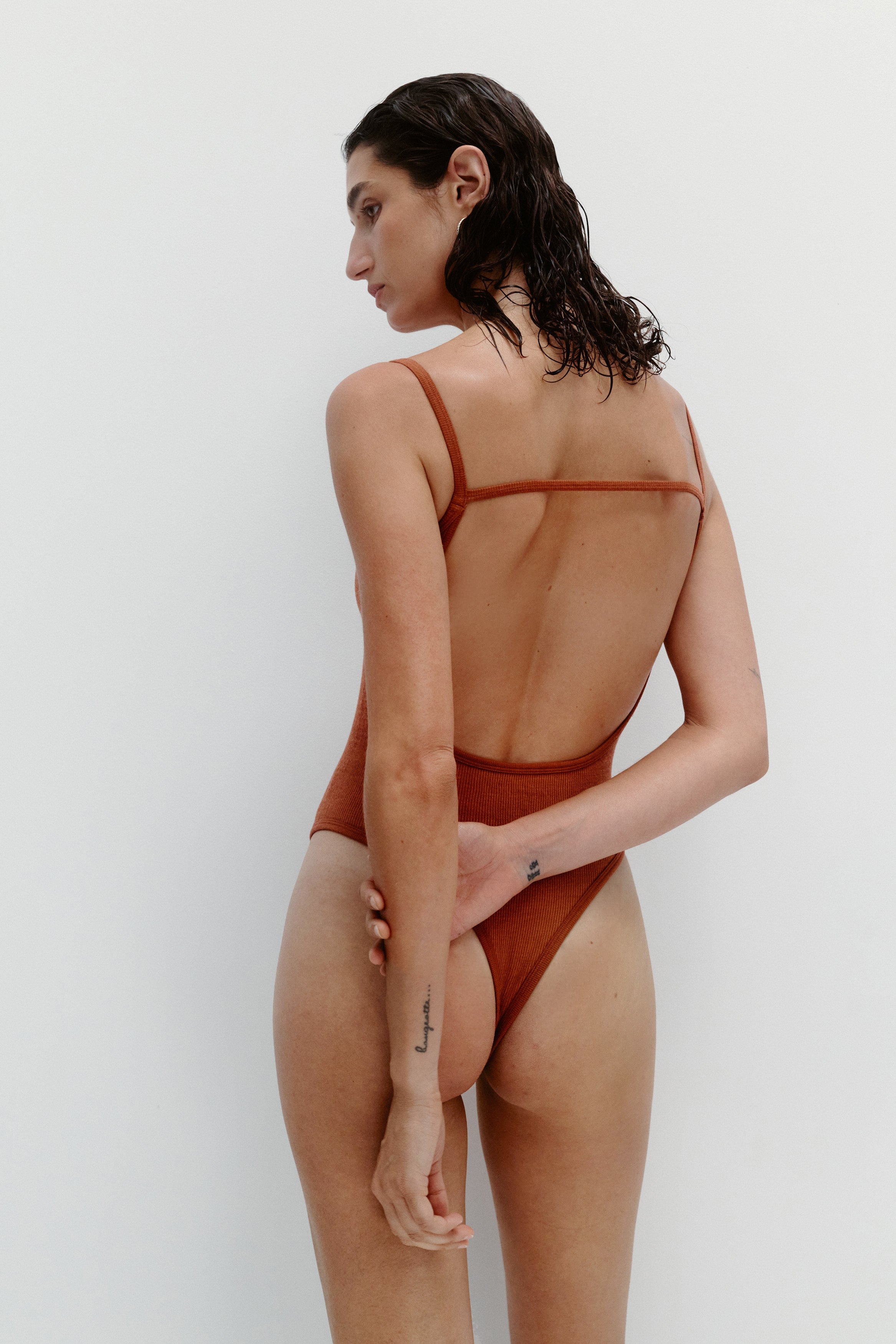 Nagnata Ballet Wool Bodysuit Clay on model
