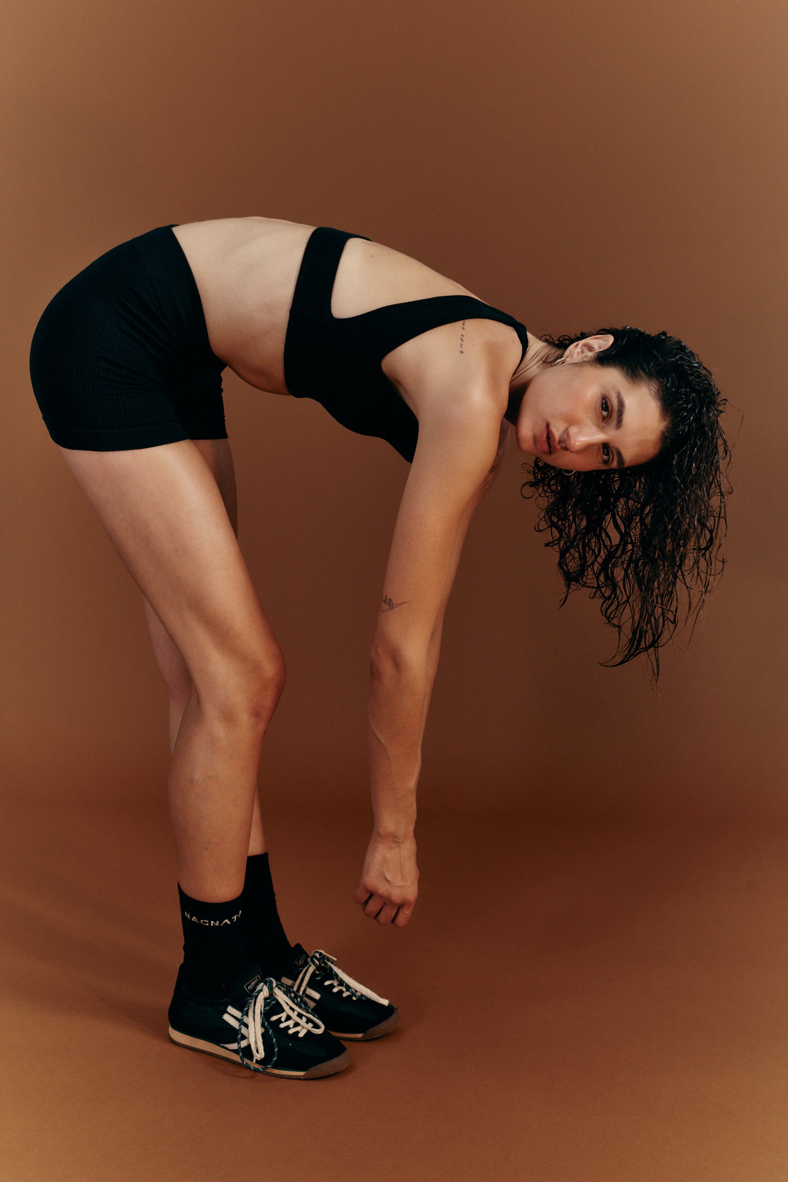 Nagnata Cross Back Wool Bralet Black on model