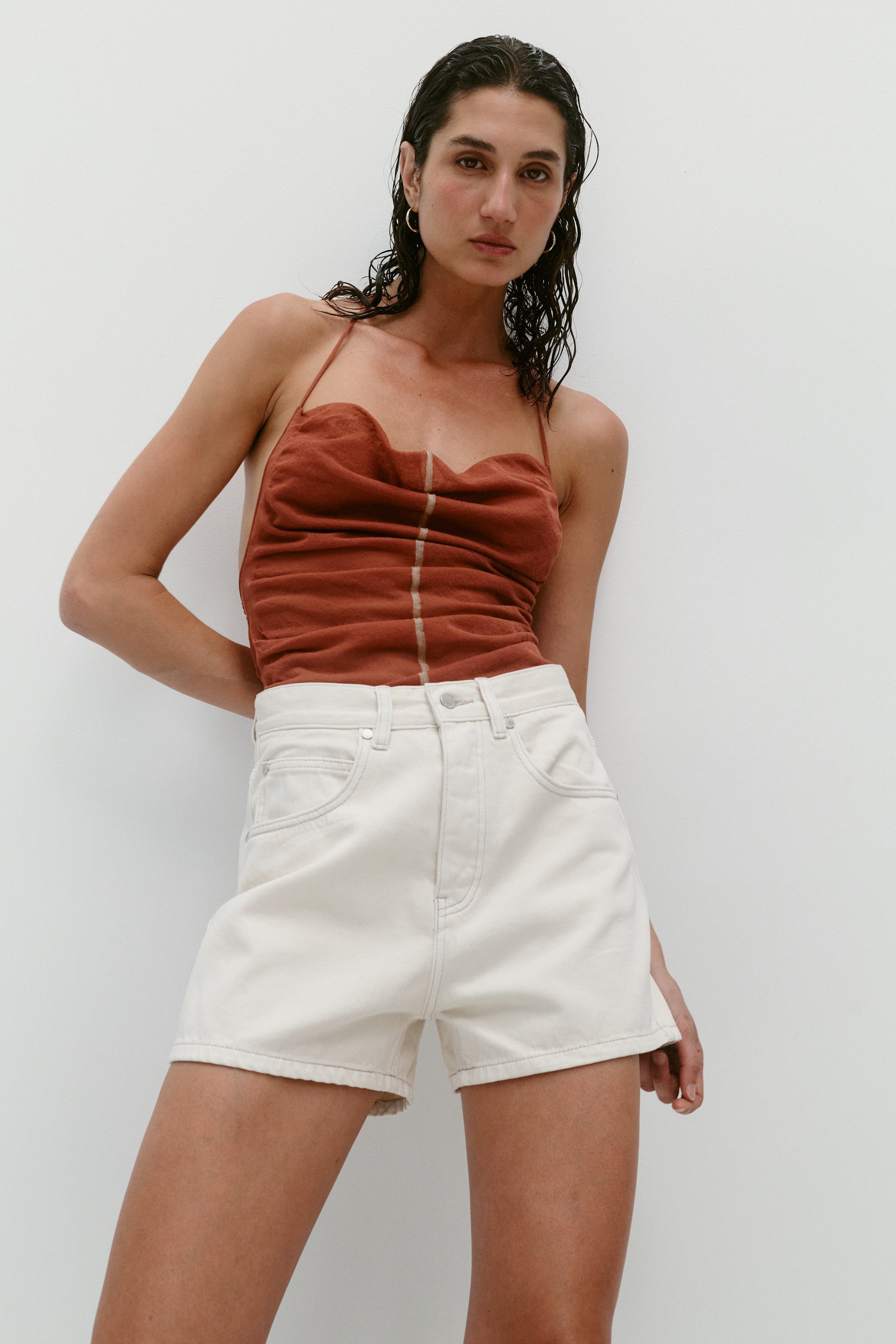 Nagnata Vegetable Dye Bermuda Short Bone White on model