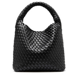 Black Recycled Alt-Leather Woven Small Tote