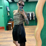 One-Shoulder Long Sleeve Top - Zebra