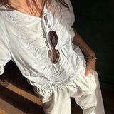 Crinkle Top - Powder Blue Stripe