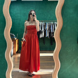 Shirred Bodice Dress - Tomato
