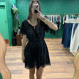 Broderie Scoop Mini Dress - Black