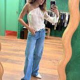 One-Shoulder Long Sleeve Top - Cream