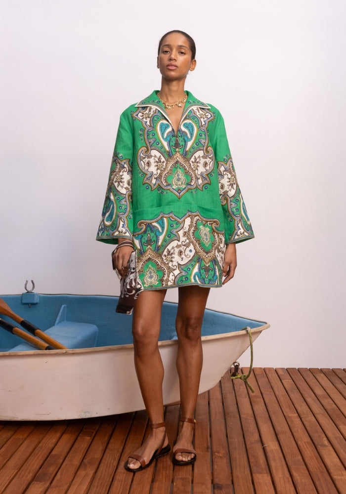 Alémais Porter Mini Dress in Printed Linen – front view | Peggy Concept Store
