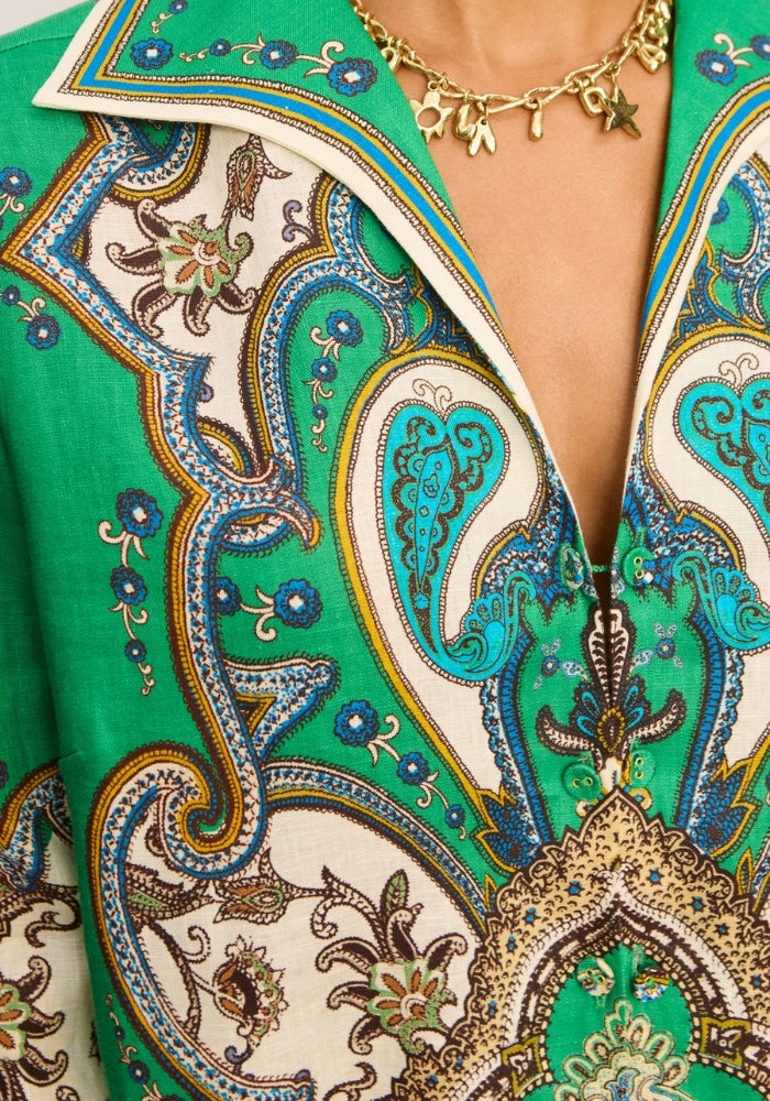 Alémais Porter Mini Dress in Printed Linen – detail view | Peggy Concept Store