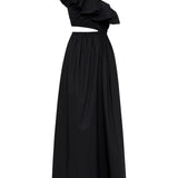 Asymmetric Ruffle Dress - Black