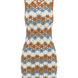 Daisy Dress - Tobacco, Blue & White