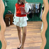 Austin Shorts - White & Red Piping Cotton Poplin