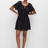 Broderie Scoop Mini Dress - Black