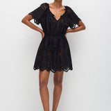 Broderie Scoop Mini Dress - Black
