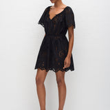 Broderie Scoop Mini Dress - Black