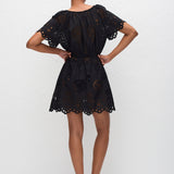 Broderie Scoop Mini Dress - Black