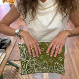 Zipped Quilted Clover Pouch - Bronze / Weekend Green