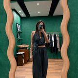 Silk Halter Wrap Top - Washed Black