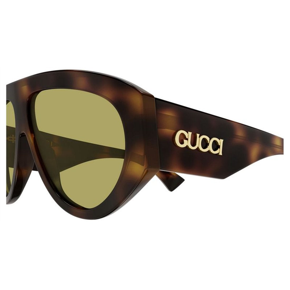 GG2128S Sunglasses – Havana Green | Gucci I Logo embossed side view close up