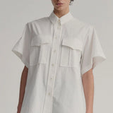 Short Sleeve Pleat Pocket Shirt - White