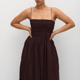 Shirred Bodice Dress - Aubergine