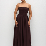 Shirred Bodice Dress - Aubergine
