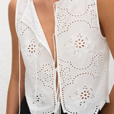 Broderie Tie Blouse - White