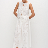 Broderie Tie Blouse - White