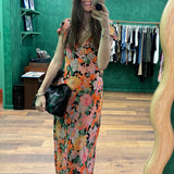 Cathy Midi Dress - Black Floral