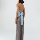 Oxford Halter Tie Back Top - Ciel Blue