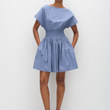 Shirred Waist Mini Dress - Steel