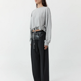 Drawstring Long Sleeve Top - Light Grey Marle